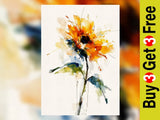 Golden Sunflower Bloom 5"x7" Print on Matte Paper | Expressive Watercolor Flower Sunflower
