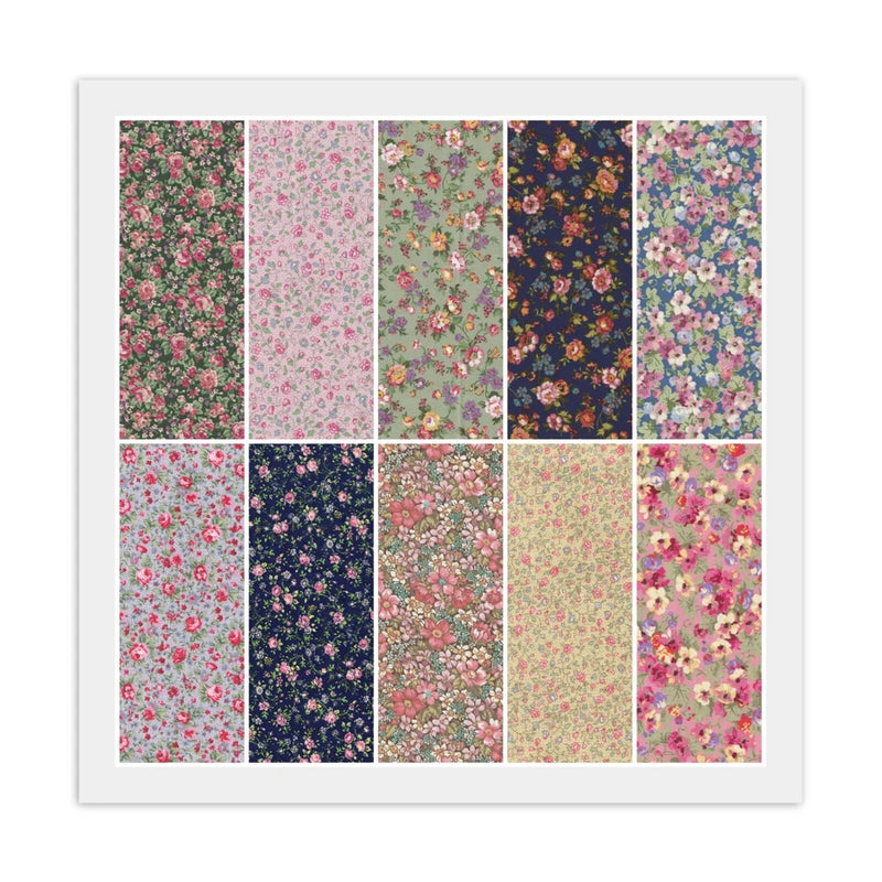 COUNTRY FLORAL Jelly Roll: 20) 2 1/2" Strips, 100% Quilting Cotton Fabric Flowering Plants