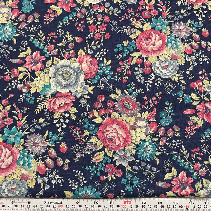 Vintage Fruit Floral Concord Fabrics Thick Cotton Linen Fabric by the HALF YARD Flowering Plants
