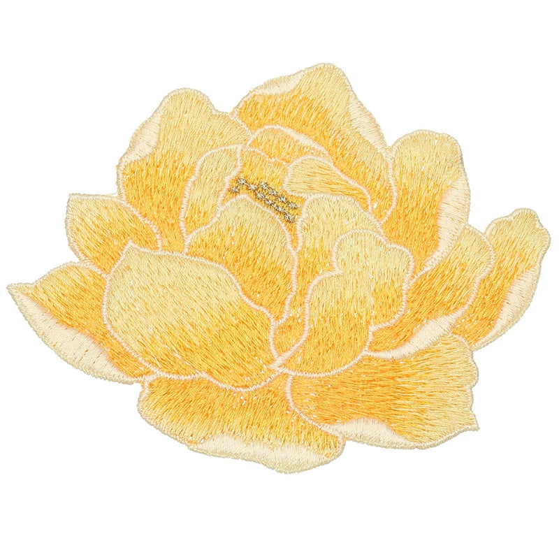4.3" Peony Flower Embroidered Patch Appliques for Clothes, Yellow Peony