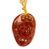 2 Inch Chinese Huanglong Jade carved Peony Flower Necklace Pendant lucky Gift Peony