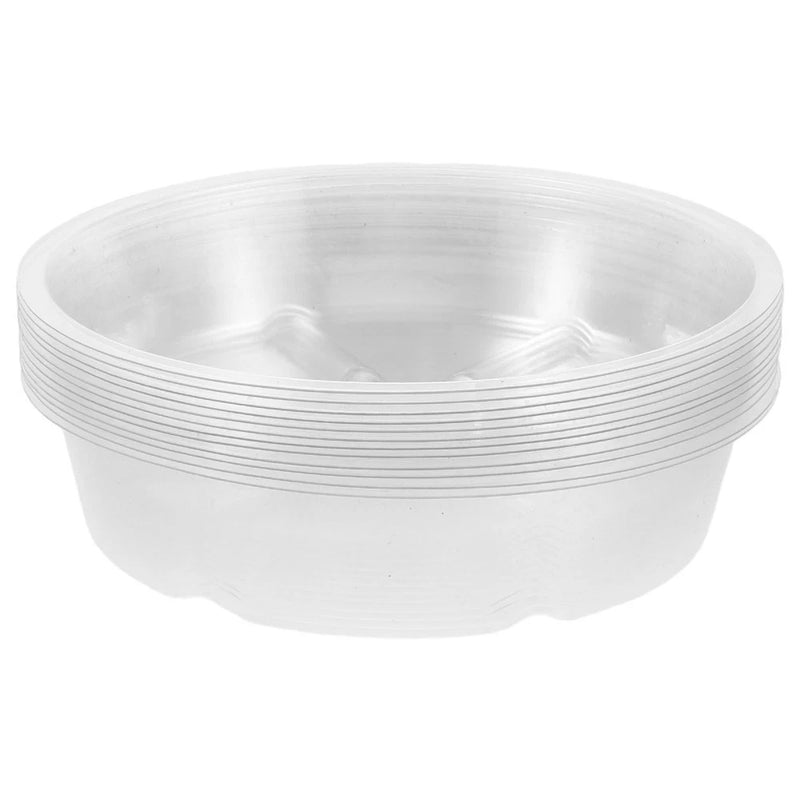 Round plastic plant saucer tray, white, shallow bowl shape