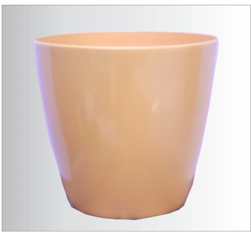 Tan round plant pot base planter, smooth curved sides