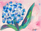 Funky Flower Hydrangea 4.5 x 6 Original Art On Paper Watercolor Bright And Bold Hydrangea