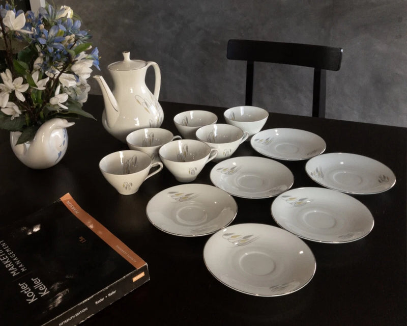 VTG Winterling Bavaria Tea Set of 6: Pampas Grass Theme, 14PC, Marked & Numbered Pampas Grass