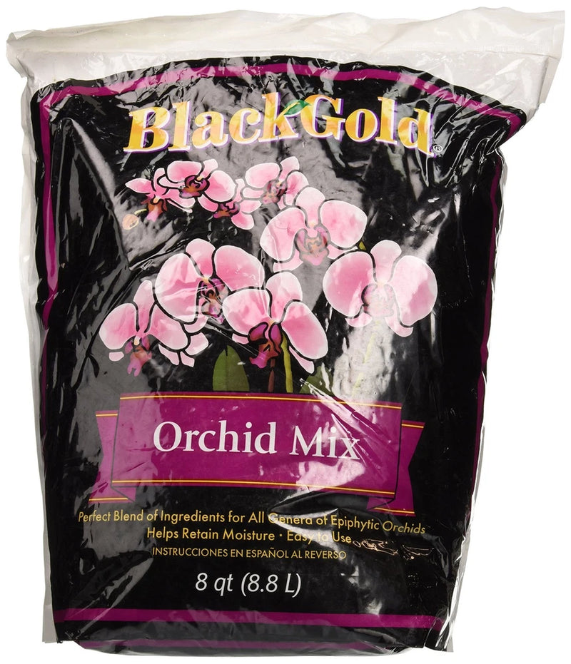 BlackGold orchid mix bag, black with pink orchid graphics, 8 qt