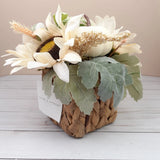 Fall Artificial Floral Arrangement Basket Ivory Sunflower Pumpkin 7 in Sunflower