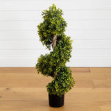 33Ó Topiary Boxwood Spiral Artificial Tree Natural Trunk UV Indoor/Outdoor. Green Plant