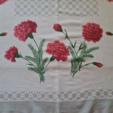 TABLECLOTH VINTAGE AUTHENTIC FLORAL ART CARNATIONS COTTON PINK GRAY RECTANGULAR Carnation