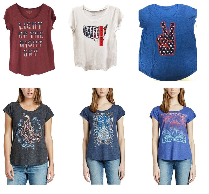 Women's short sleeve graphic tee with handprint graphic (maroon, white, blue)