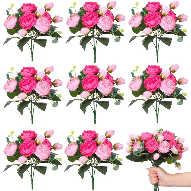 8 Packs Artificial Peony Flowers Faux Flowers Silk Peonies Bouquet Vintage We... Peony