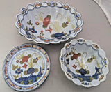 3pc VTG AMM Faenza Garofano Blue Carnation Serving Dish/ Bowl Italy Carnation