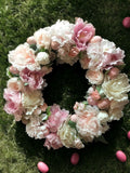 22" Pink and White Peony Wreath with Pink Easter Eggs - wreaths for front door Peony