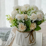 Fake Flowers Arrangement in Ceramic Vase, Artificial Faux Silk Hydrangea, Sma... Hydrangea