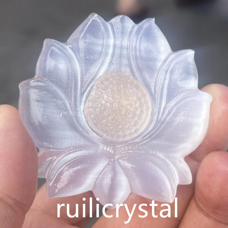 3 '' Natural Gypsum Quartz Hand Carved flower  Skull Crystal Healing 1pc Sunflower