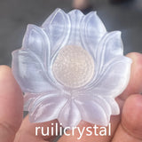 3 '' Natural Gypsum Quartz Hand Carved flower  Skull Crystal Healing 1pc Sunflower
