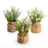 Breath Artificial Flowers in Small Burlap Bag Vases 3Pcs -Gypsophila Green Plant