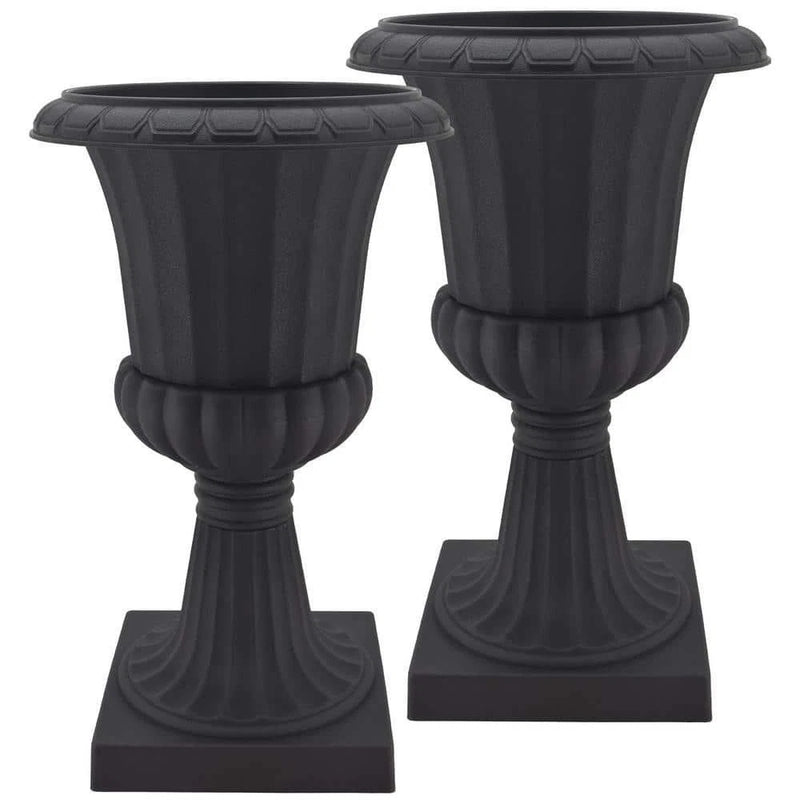 27" Tall Tumbled Black Garden Urn 2-Pack Planter Flower Plant Pot Outdoor Decor Garden Plants