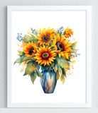 Floral Art Print, Sunflower Bouquet Wall Art Decor, Botanical Art Print #547 Sunflower