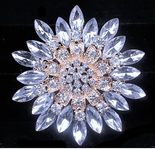 Vibrant White STAR Sunburst SUN Flower BIG Rhinestone Vintage Inspired Brooch Sunflower