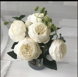 White Silk Peony Artificial Flowers 1 Bouquet 5 Big Head and 4 Bud Fake Flowers Peony