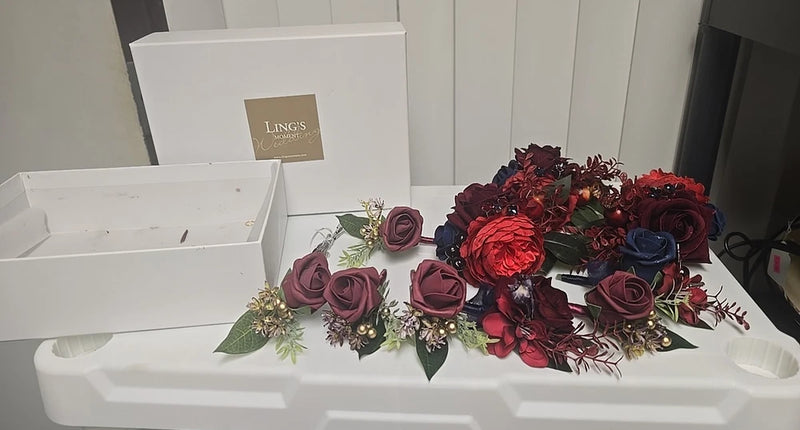Ling's Moment Artificial Floral Elegant Bouquet Bridal Wedding Arrangements Bouquet