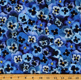 Cotton Packed Pansy Pansies Floral Flowers Blue Fabric Print by the Yard D582.84 Flowering Plants