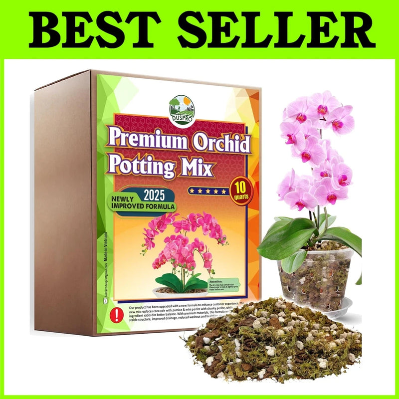 Orchid potting mix with forest moss and pumice, shown in box and loose mix