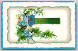 Greetings~Good Luck~Blue Flowers & Lily Of The Valley In Frame~PM 1916~Postcard Lily