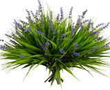 12 Bundles Artificial Plants Outdoor Fake Monkey Grass with Flowers for Pot UV R Green Plant