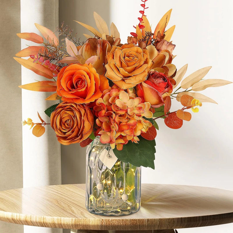Fall Decor Artificial Flowers with Vase, Faux Silk Flowers Arrangement in Vase, Hydrangea