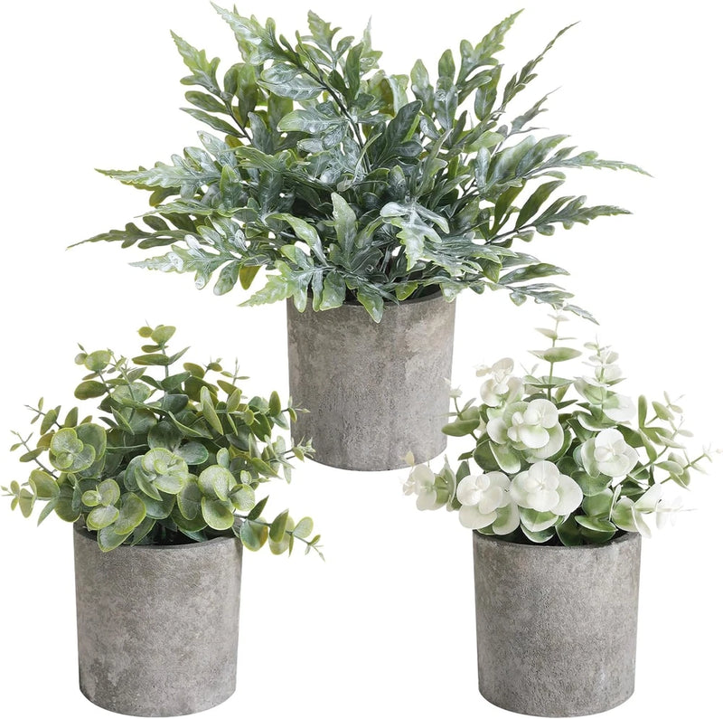 3 Pack Mini Potted Fake Plants Artificial Plastic Indoor Eucalyptus Plants for H Green Plant