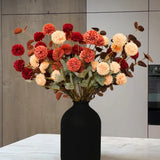 Fall Flowers, Burnt Orange Faux Kiku Flowers Artificial 10 Stems + Eucalyptus... Peony