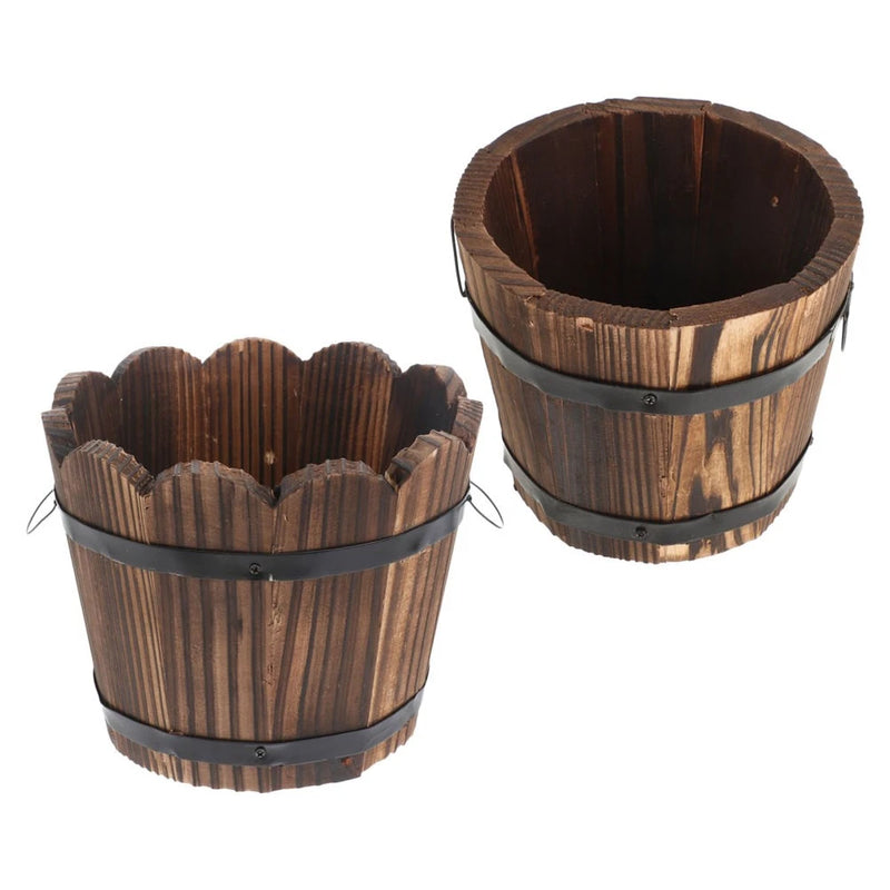 2 Pcs Solid Wood Carbonized Flowerpot Rustic Plant Wooden Garden Decorative Garden Plants