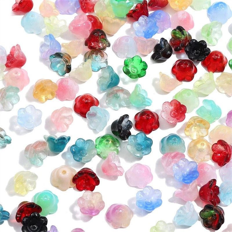 200x Glass Lily of The Valley Flower Spacer Beads End Caps for Jewelry Making Lily