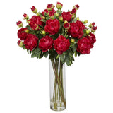 Giant Peony Silk Flower Arrangement w/ Cylinder Vase Peony