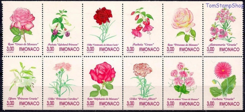Monaco 1995 Flowers Roses Fuchsia Lily Carnations Plants Nature 12v MNH Carnation