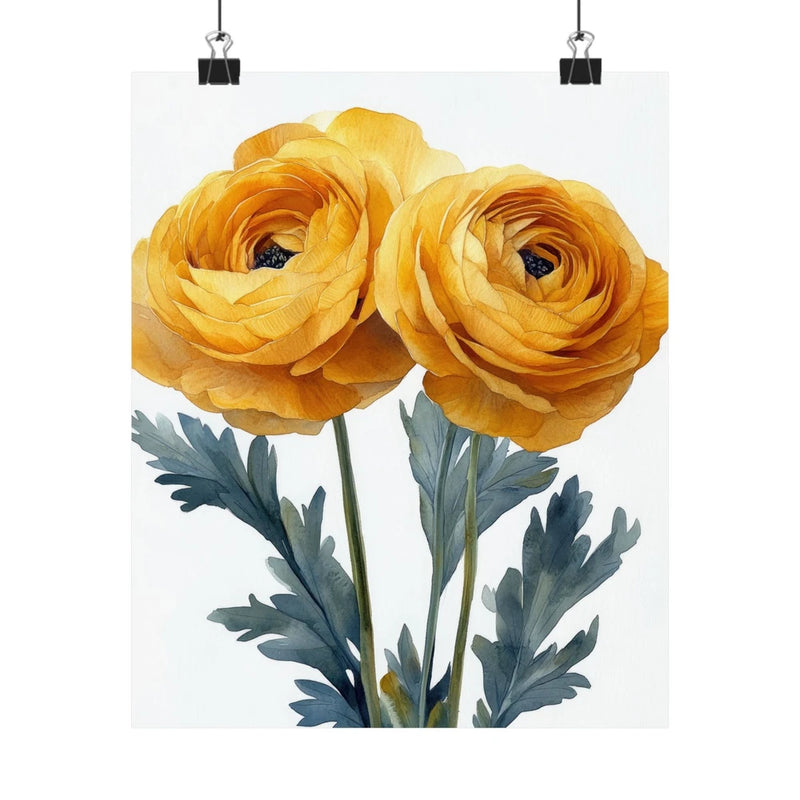 Boho Yellow Ranunculus Flower Art Print Poster, Minimalist Floral Wall Art 4 Ranunculus