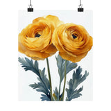 Boho Yellow Ranunculus Flower Art Print Poster, Minimalist Floral Wall Art 4 Ranunculus