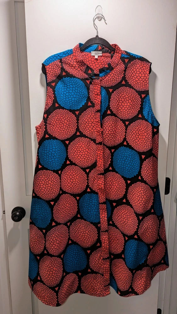 Zuri Kenya Hydrangea Floral Pattern Shirt Sleeveless Dress Button Up sz 1XL Hydrangea