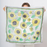 Hand Painted Silk Scarf Sunflower Scarf Summer Scarf Square Scarf White Scarf Sunflower
