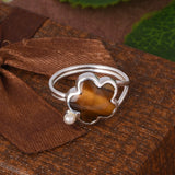 Sunflower Tiger Eye Gemstone Attractive Designer Ring With Pearl Gift For Mom Sunflower