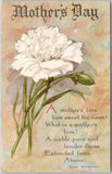 Vintage Mother's Day Postcard White Carnation Poem 1910s Church Invitation Carnation