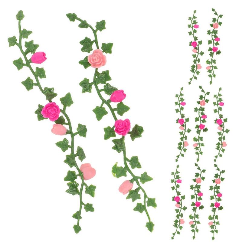 10 PCS Mini Flowers Dollhouse Miniature Garden Accessories Floral Vines Green Plant