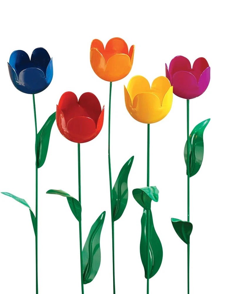 Metal Tulip Stakes, Set of 5 Green Plant