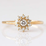 Lab Created Diamond Sunflower Cluster Ring 18K Yellow Gold Handmade Wedding Ring Sunflower
