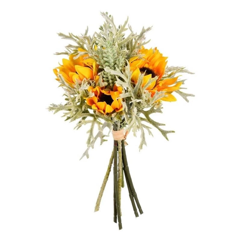 Vickerman 14" Fabric Artificial Sunflower Succulent Bouquet in Yellow Sunflower