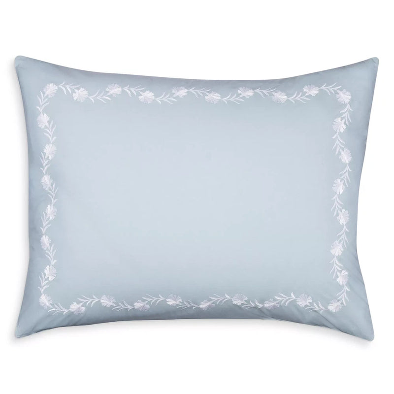 MATOUK DAPHNE 2 KING SHAM BLUE WITH WHITE CORN FLOWER CARNATION EMBROIDERED RARE Carnation