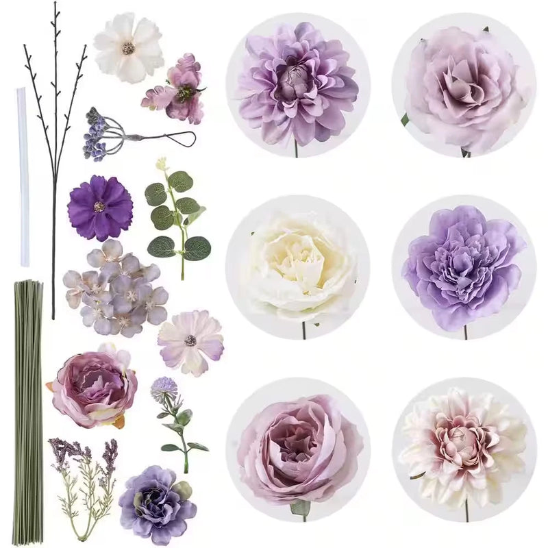 2 In. Purple Indoor/Outdoor Artificial Peony Rose Dahlias Flower with Stems for Peony