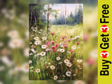 Wild Daisies in Grass and Trees Oil Painting Print Art Decor 5"x7" Daisies